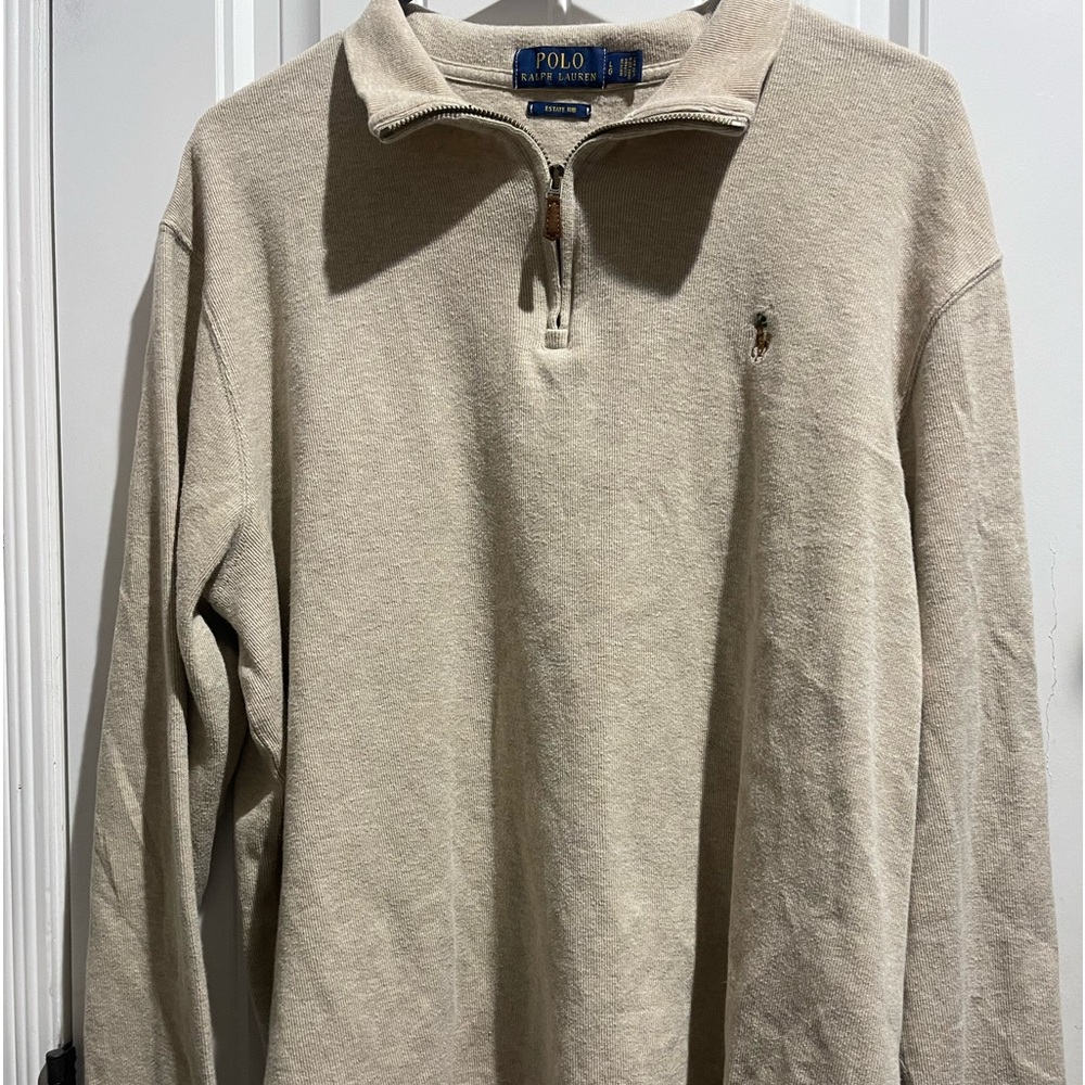 Ralph Lauren tan estate rib quarter zip